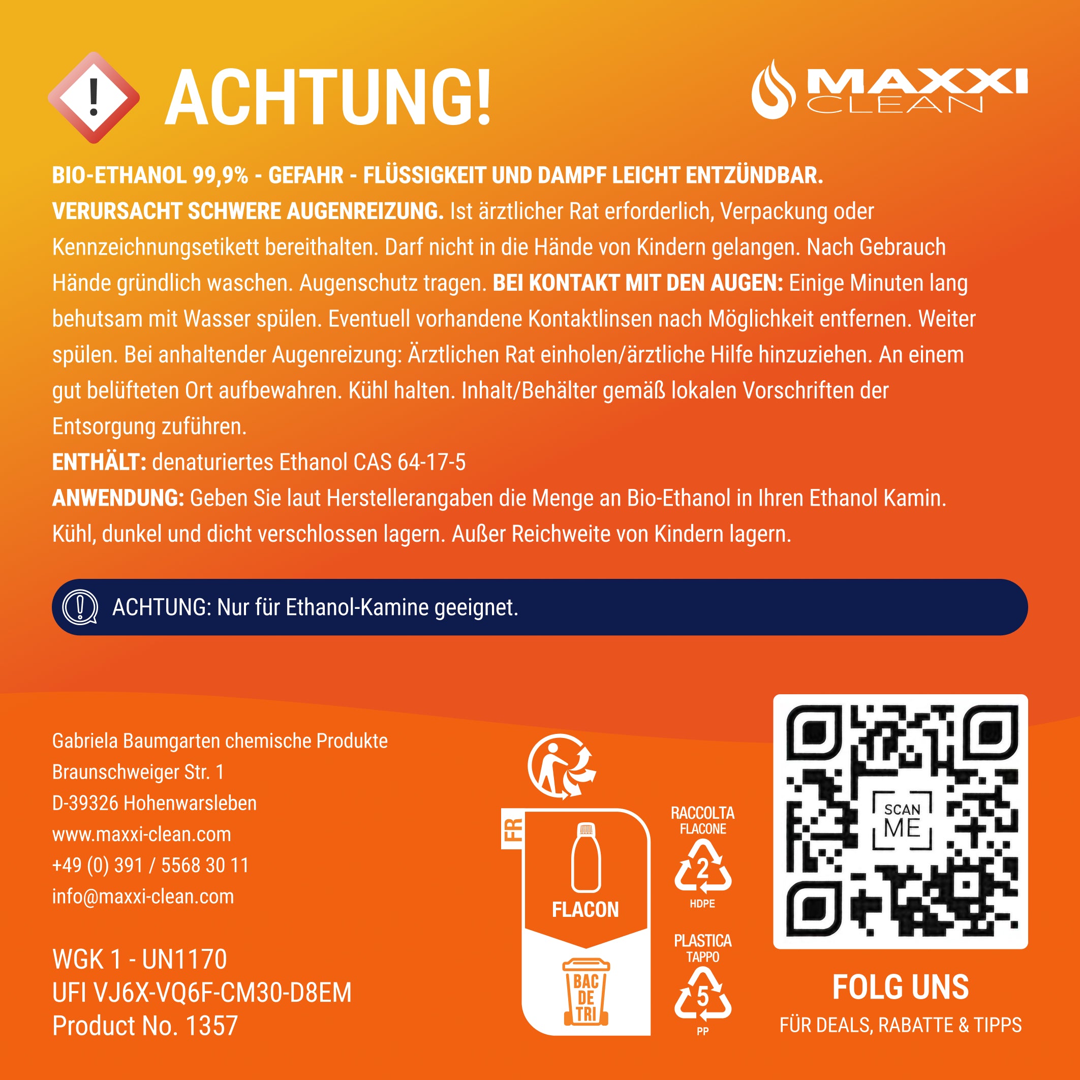 Bio Ethanol 99% hochrein 750 ml