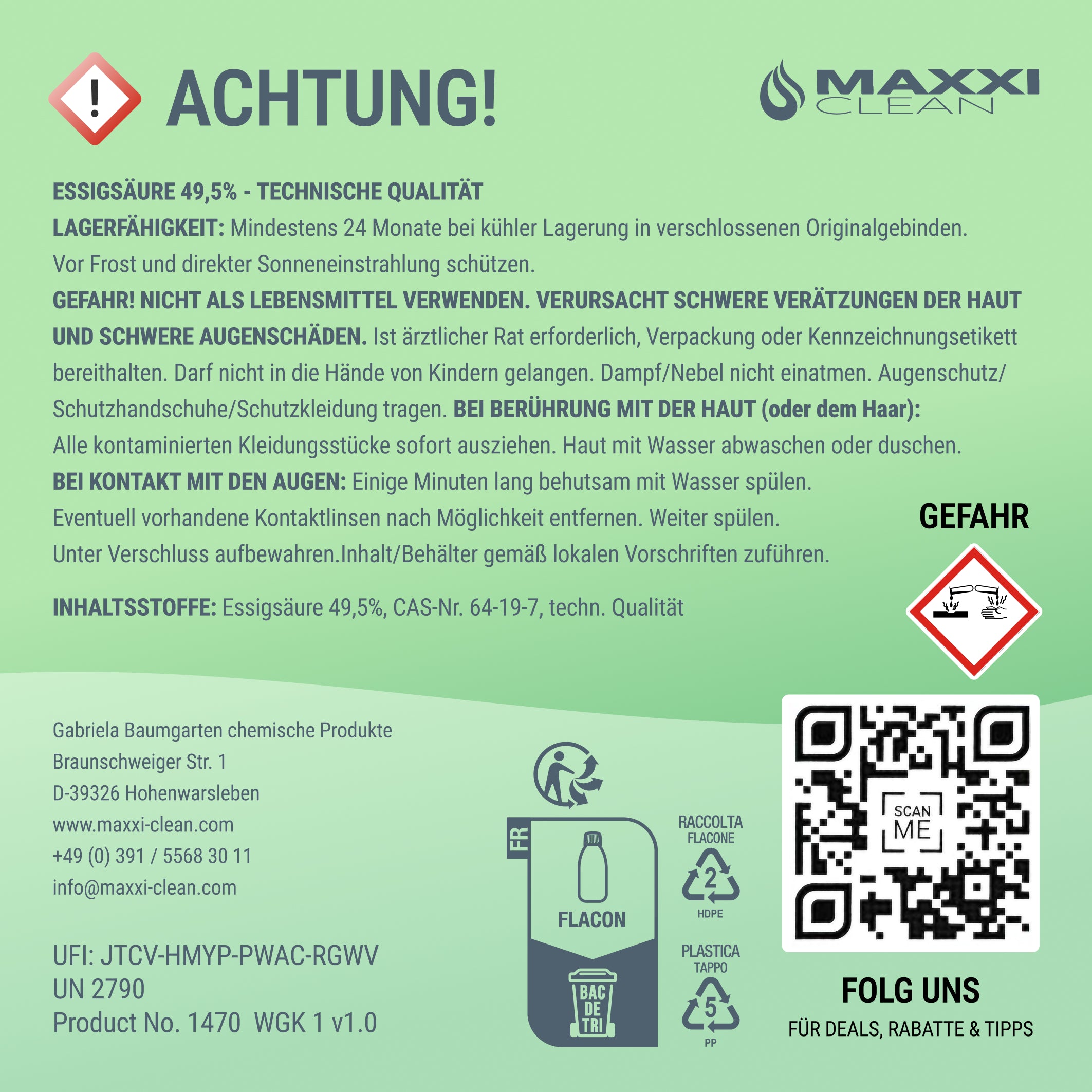 Essigsäure 49.5% 5 L Kanister 5 Liter